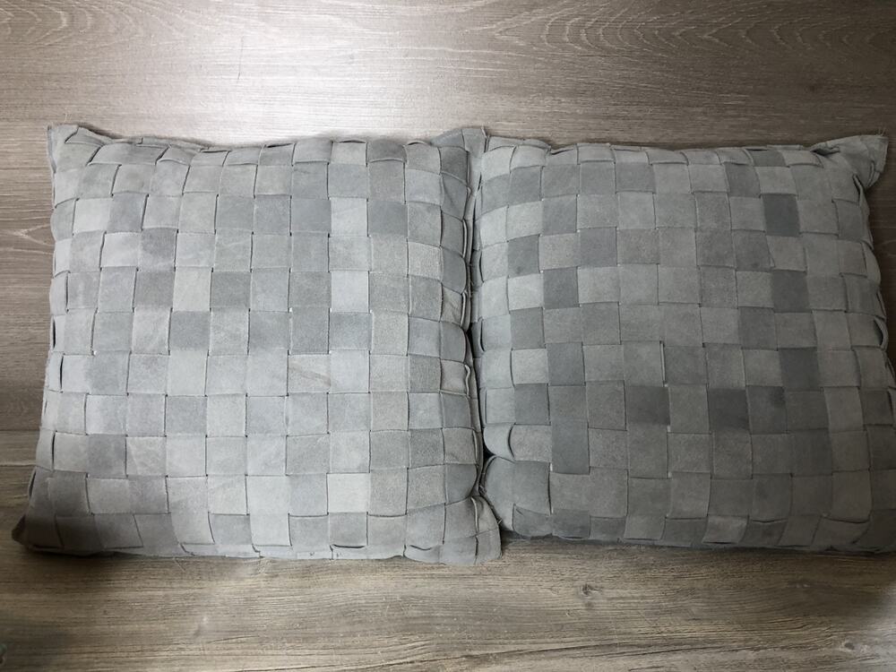 Elie Tahari BASKETWEAVE 18" SUEDE PILLOW COVER light blue RET. $88 NWT